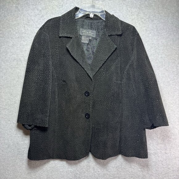 Terry Lewis Classic Luxuries Jacket Womens 1X Black Leather Laser Cut Suede - Picture 1 of 7